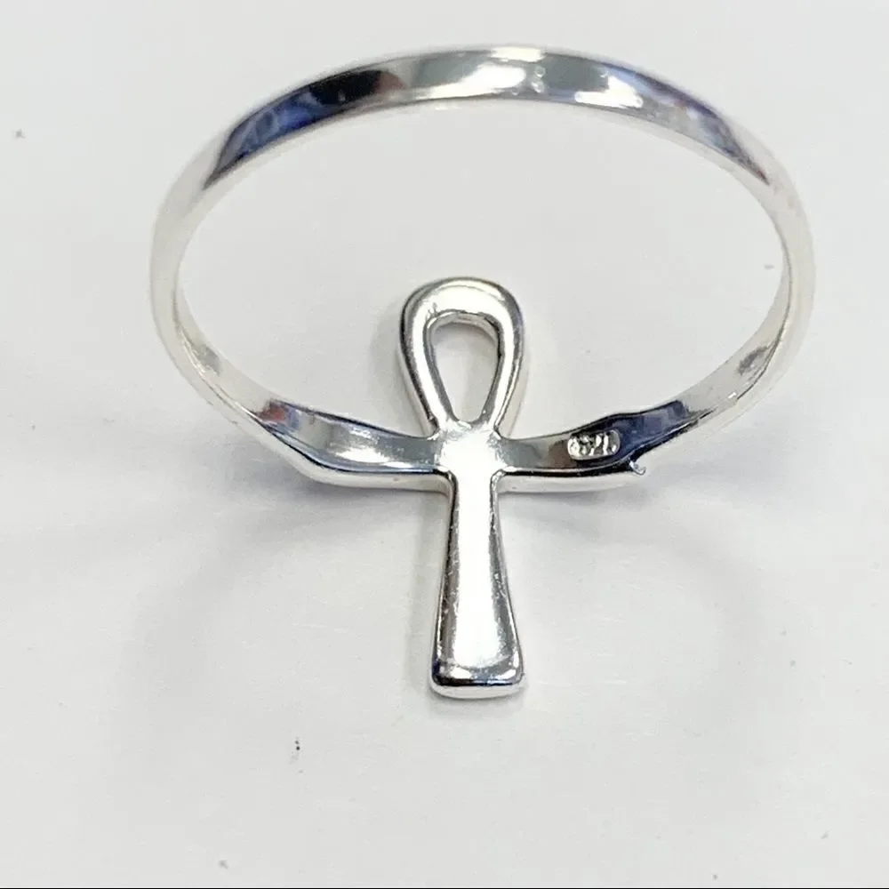 925 Sterling Silver Ankh Cross Ring - Picture 3 of 15